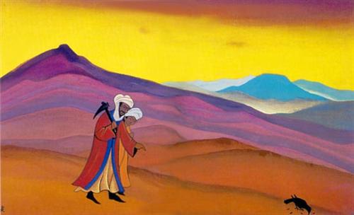 'শিরিন ও খসরু' - নিকোলাস রোয়েরিক, ১৯৩৮ ; প্রাপ্তিসূত্র - http://www.wikiart.org/en/nicholas-roerich/shirin-and-khosrau-1938